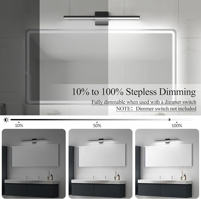 Ralbay 5 Color Temperature Dimmable LED Modern Bathroom Vanity Light Bar 24inch Matte Black Modern Acrylic Bathroom Wall Lighting Fixtures Over Mirror