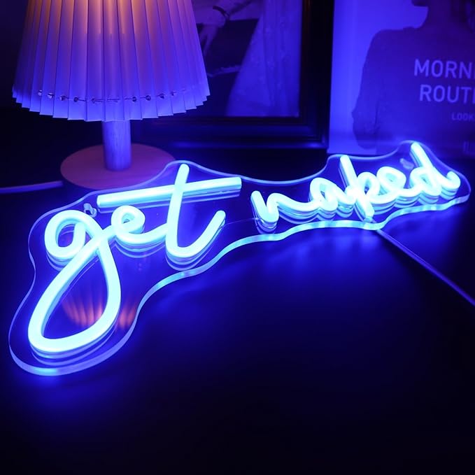QiaoFei Led Get Naked Neon Sign Letters USB Powered Neon Lights for Room Home Bar Art Wall Decor Party Window Living Room Decor Christmas Gift (Blue)