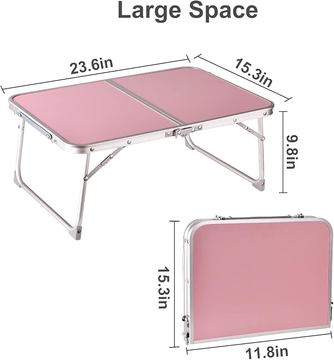 Foldable Laptop Desk, Portable Bed Table with Hidden Storage, Pink | 23.6 x 15.3 in Work Surface, Hidden Storage, Aluminum Frame, Anti-Slip Feet, Carry Handle, Safety Locks