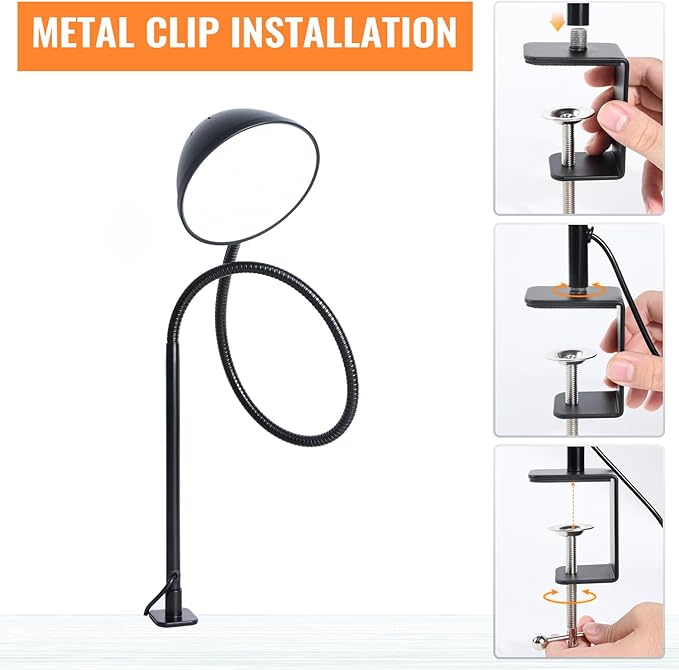 Long Gooseneck Clamp Lamp, Clip Desk Lamp with Clamp, 10W, 1100 LMS, 3 Color Modes, 10 Brightness Levels, 31 Inches Long Flaxible Gooseneck, Perfect for Craft, Reading, Home, Office