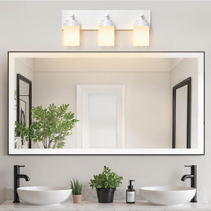 IZORRO Bathroom Vanity Light Fixture, 3-Light 22 Inch White Bathroom Light Fixtures Over Mirror, with White Glass Shade, Modern Farmhouse Vanity Lights, Rustic Restroom Lighting Fixtures