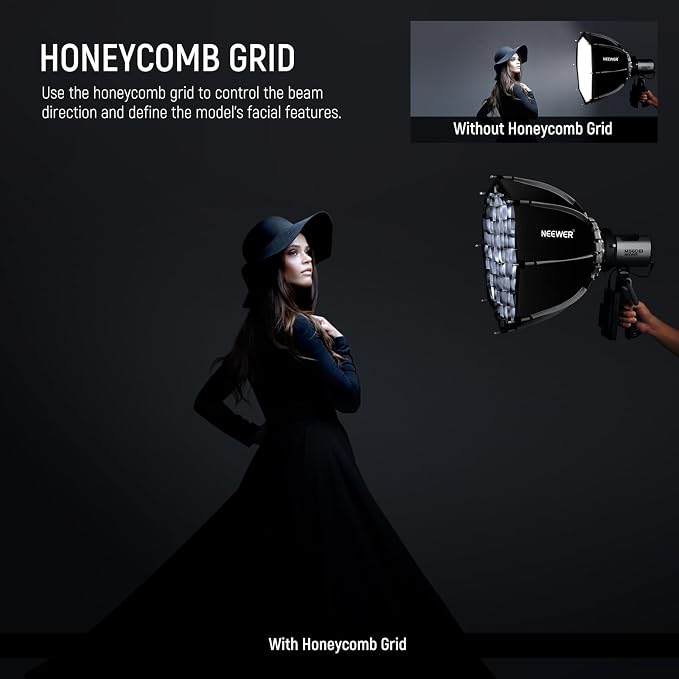 NEEWER 18"/45cm Octagonal Softbox, Quick Release Bowens Mount Softbox with Honeycomb Grid, Light Diffusers, Bag for RGB CB60 CB60B CB200B MS60B MS60C MS150B S101-300W/400W Pro Vision 4 Q4, NS21P