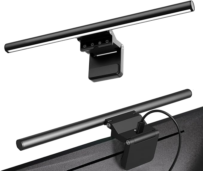 Monitor Light Bar 15.8", No-Glare Asymmetric Desk Screen Lamp | Auto-Dimming USB Reading Lamps, CRI Ra97, 2700K-6500K & Stepless Dimming, Touch Control, 5V/2A Adapter for Home Office