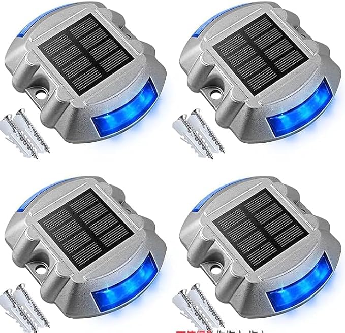 VOLISUN Solar Deck Driveway Dock Lights,Solar Pathway Lights,Blue 4 Pack | Solar Powered LED, IP68 Waterproof Led Outdoor Warning Step Marine Lights for Sidewalk Garden Yard
