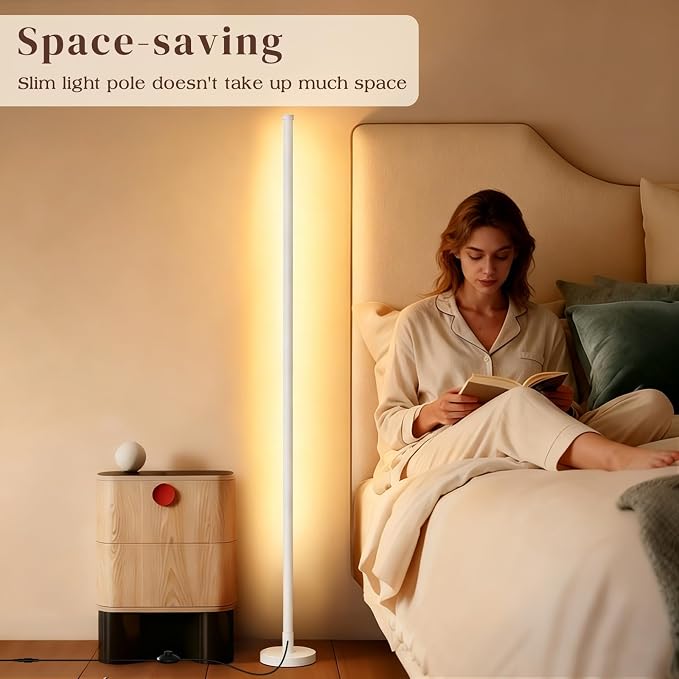 Corner Lamp, Minimalist LED Floor Lamp, White, 1 Pack | Remote Control, Dimmable, 24 W, 7 Color Temperature 3000K-6000K, For Living Room, Bedroom, Home Office