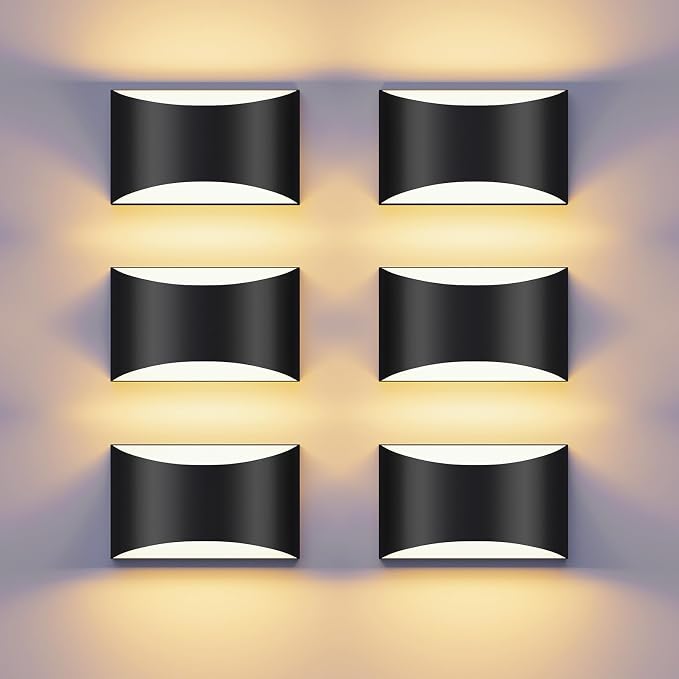Black Modern LED Wall Sconce, 3 Colors Indoor Wall Lights, 10W Hardwired Up and Down Aluminum Wall Mount Lamp for Bedroom Living Room Hallway Corridor (Black, 6 Pack)