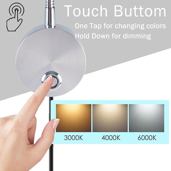 Adust Bedside Reading Light, Bedroom Reading Lamp, 3W LED Touch Dimmable Brightness Minimalist Wall Headboard Reading Lamp, Adjustable Colour Temperature, 3000k, 4000k, 6000k
