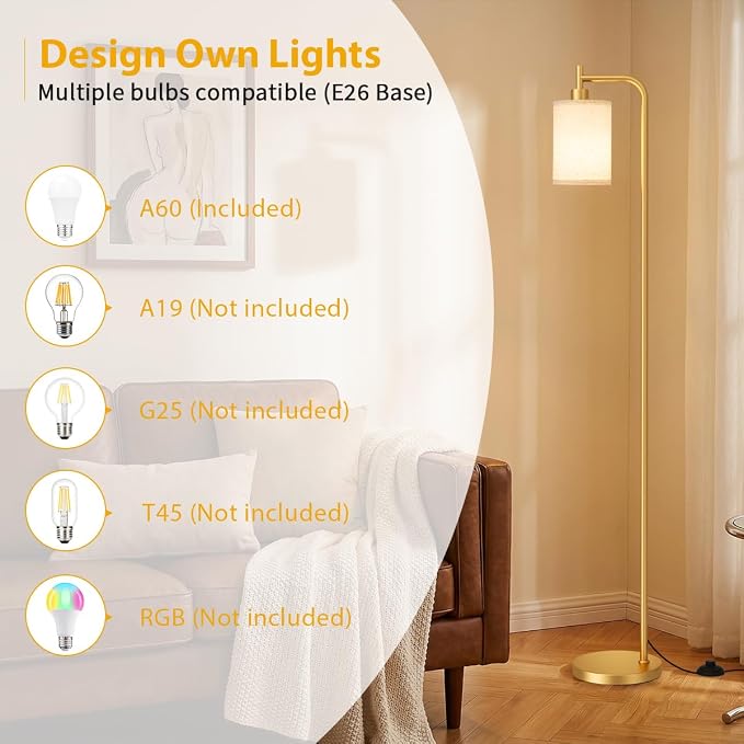 Ziisee 64" Floor Lamp for Living Room with Remote Control, Beige Shade with Gold Pole, Dimmable Tall Lamps for Bedroom Office Corner, 9W LED Bulb Included