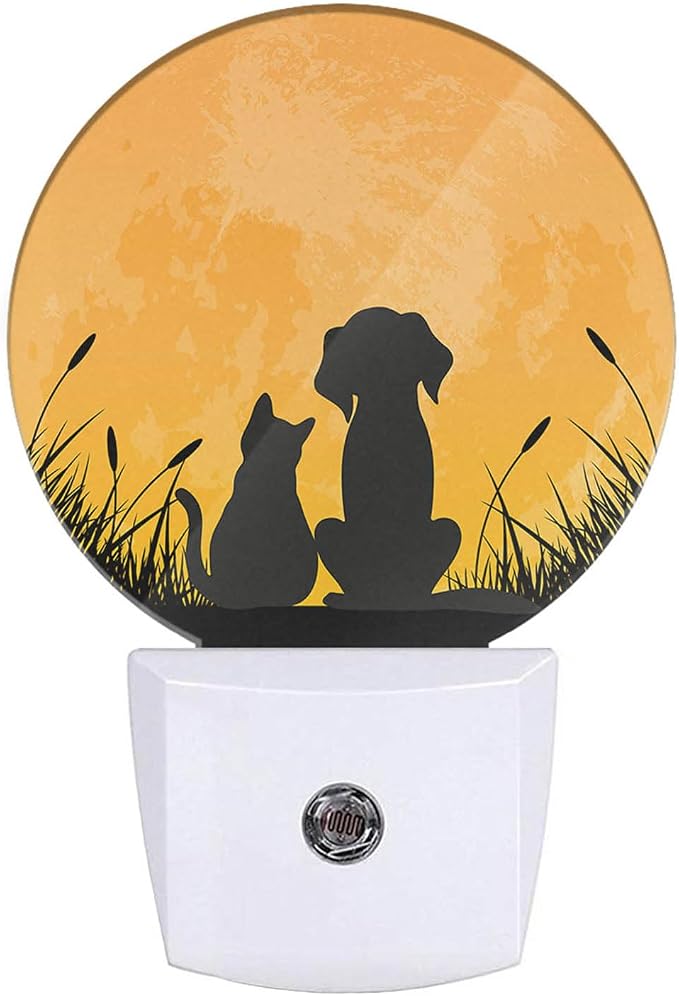 Best Friends Night Light Cute Dog and Cat on The Moon Night Lights Plug into Wall 0.5W LED Lighting Auto on/Off for Hallway Stairway Kitchen Home Decor