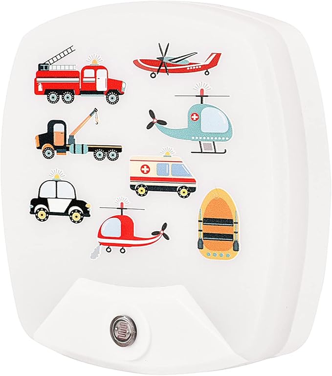 2 Pack - Cartoon Car and Aircraft LED Plug-in Night Light for Kids - Wall Lamp Take Good Care Children Sleep Light Sensor Auto Controlled Nightlights for Baby Nursing
