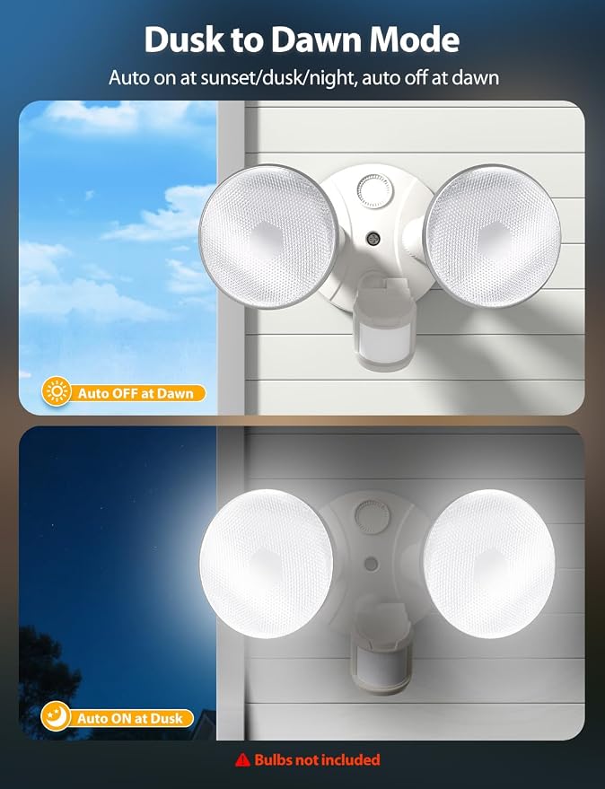 Onforu 2 Pack Motion Sensor Outdoor Lights, Dusk to Dawn Flood Light Fixture, Adjustable Dual PAR38 Heads, Hardwired Floodlight, E26 Base, 300W Max for Garage, Driveway, Yard, Porch, Milky White