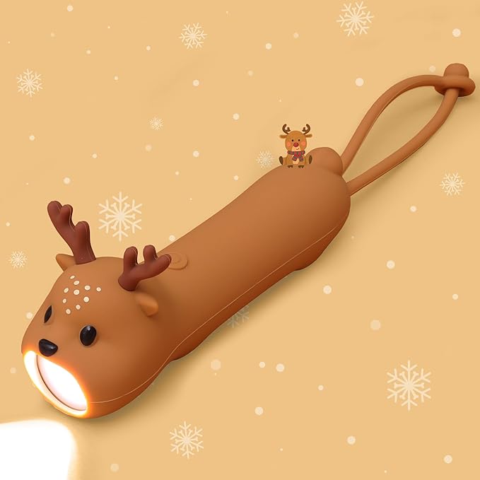 Silicone Deer Rechargeable Flashlight, Dimmable Hanging Night Light for Camping, Night Walks and Home Use, Animal Themed Themed Portable Torch