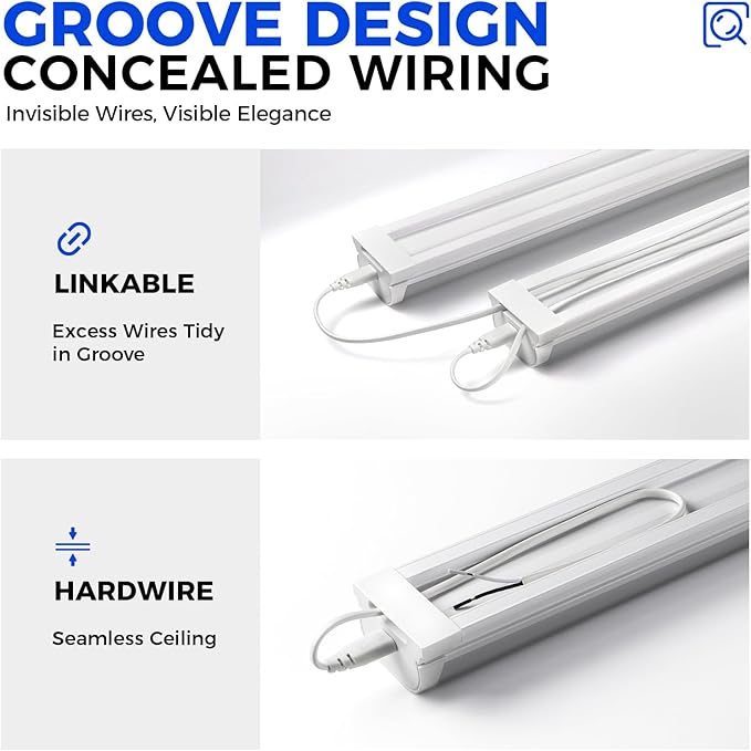 Barrina LED Shop Lights 4FT for Workshop, Garage, 45W 5000LM 5000K, 6 Packs | 4Foot for Warehouse Basement Kitchen and Workbench, Hidden Wiring, Ceiling Mount, with ON/Off, Linkable to 4, Frosted Cover