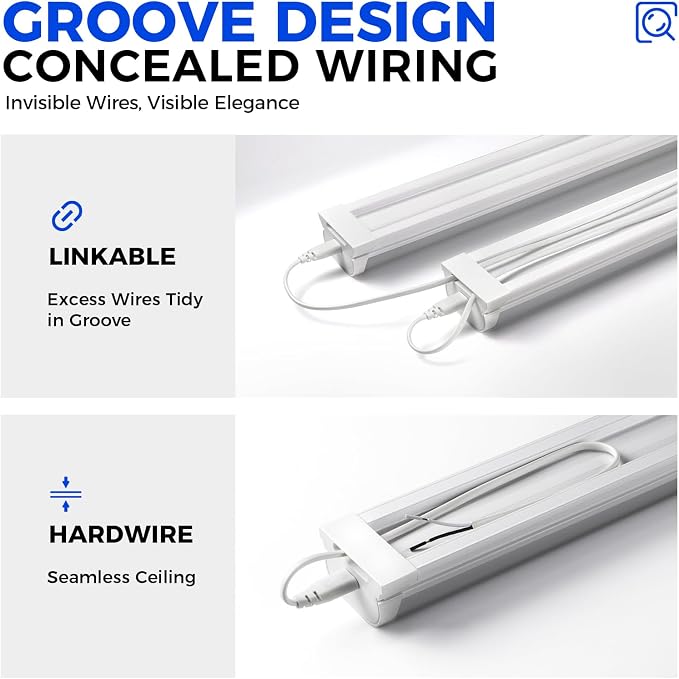 Barrina LED Shop Lights 4FT for Workshop, Garage, 45W 5000LM 5000K, 2 Packs | 4Foot for Warehouse Basement Kitchen and Workbench, Hidden Wiring, Ceiling Mount, with ON/Off, Linkable to 4, Frosted Cover