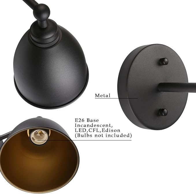 Phansthy Industrial Wall Sconce Matte Black Barn Farmhouse Wall Light Fixture with Metal Lampshade (Right-Angled)