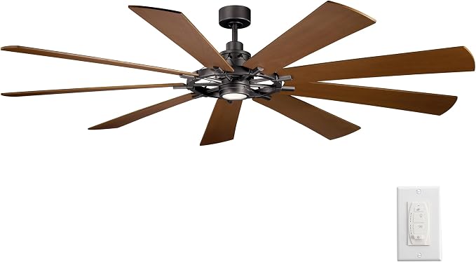 Kichler Gentry 85" Ceiling Fan with LED Light, Anvil Iron | Large DC motor fan with 9 blades and dimmable LED light for expansive indoor rooms, 300285AVI