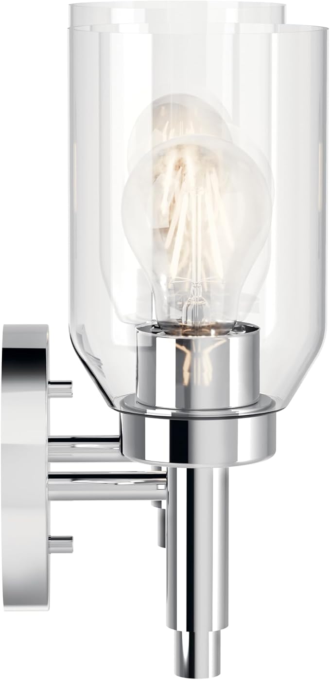Kichler Madden 2-Light Bathroom Vanity Light, Chrome | Modern vanity light with clear glass for single or double bathroom mirrors (14.25" x 10.5"), 55184CH