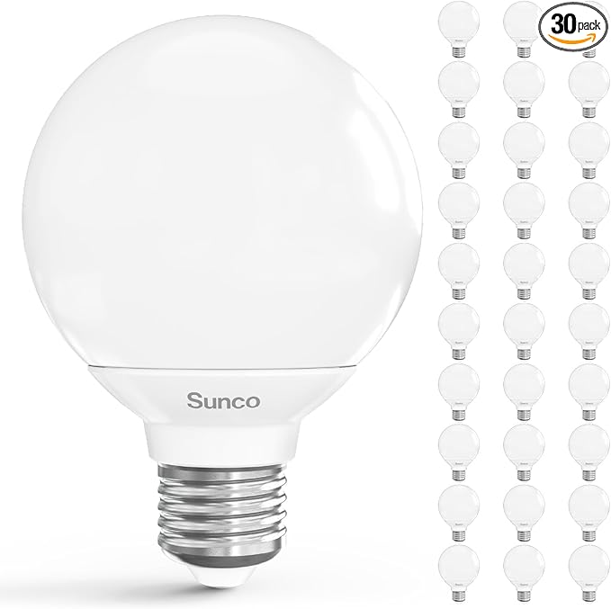 Sunco 30 Pack G25 LED Light Bulbs, Vanity Globe Bathroom Light Bulb, 450 LM, 5000K Daylight, 6W (40W Equivalent), Dimmable Mirror Vanity Decorative Bulb, E26 Base UL