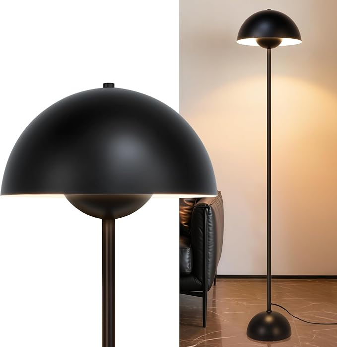 Coucrek Floor Lamp, 66'' Industrial Black Lamp for Living Room | Tall Lamp with Unique Reflecting Shade, Mid Century Modern Ambient Lighting for Bedroom Corner