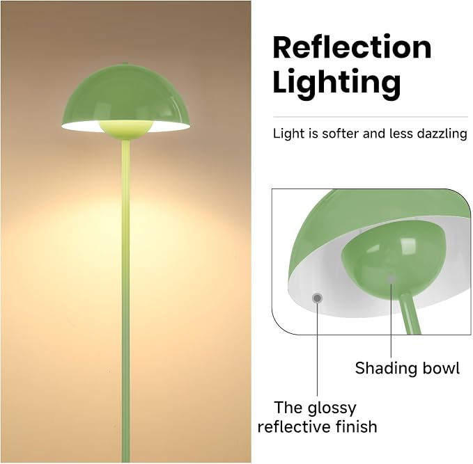 Coucrek Floor Lamp, 66'' Industrial Standing Lamp for Living Room | Tall Lamp with Unique Reflecting Shade, Mid Century Modern Ambient Lighting for Bedroom Corner, Pastel Green