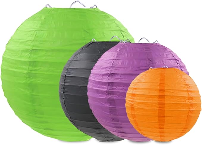 Halloween Paper Lanterns Black Purple Orange Green Halloween Party Decorations for Birthday Baby Shower Bachelorette Wedding Bathroom Hanging Supplies (12 PCS)