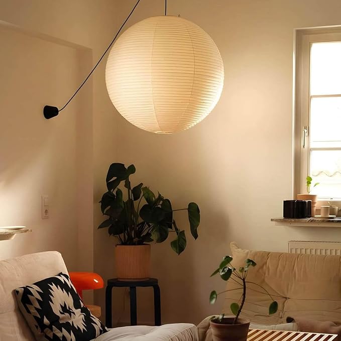 2 Pack 18 Inch Plug-in Paper Lantern Pendant Light, Rice Paper Lamp | Japanese Wabi-Sabi Light, 4.5M/15FT Adjustable Cord, E26 Socket, Soft Diffused Light for Bedroom, Dining Room & Cafe Decor