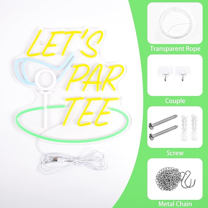 Golf Neon Sign for Wall Decor LED Golf Neon Light Wall Art Dimmable Let's Par Tee Lights Up Sign for Golf Course Gym Club Man Cave Bedroom Office Birthday Party Decorations