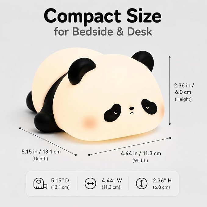 Cute Panda Night Light for Kids, 7-Color Changing Silicone Squishy Lamp, Tap Control USB Rechargeable Portable Night Light for Baby Nursery, Bedroom Desk Decor, Birthday Christmas Gift