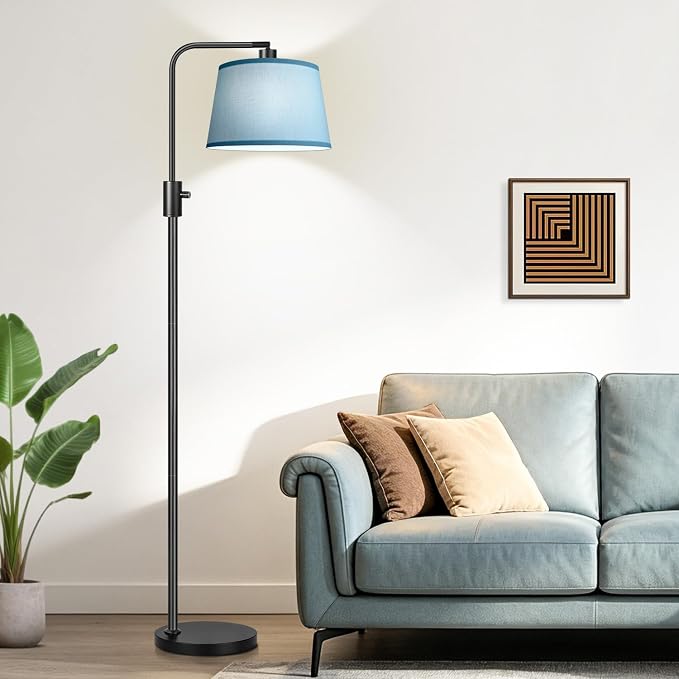 【Upgraded】 Dimmable Black Floor Lamp, 1000 Lumens LED Edison Bulb Included, Arc Black Floor Lamps for Living Room Modern Standing Lamp with Sky Blue Shade, Tall Lamps for Living Room Bedroom Office