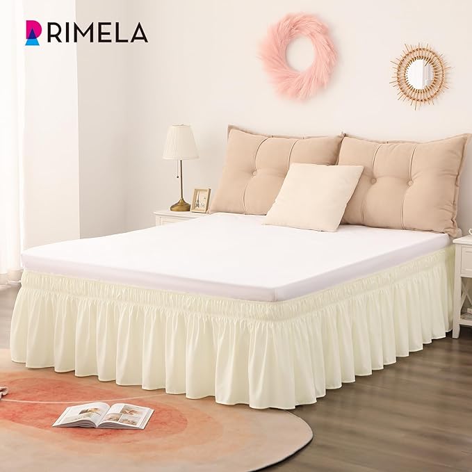 RIMELA Bed Skirt Queen Size 12 Inch Drop, Wrap Around Elastic Bedskirt Solid Microfiber Luxury Hotel Quality Fabric, Easy to Install Machine Washable Wrinkle & Fade Resistant, Butter Yellow