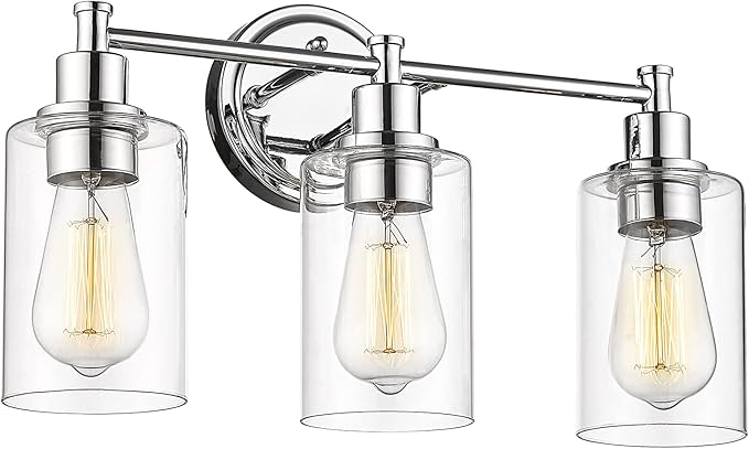 FEMILA Vanity Lighting Fixtures, Modern Bathroom Lights Over Mirror, Wall Lamp with Clear Glass Shade,Chrome Finish,4FYC56B-3W CH