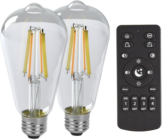 Smart LED Light Bulbs,Remote Control Light Bulb,ST64 Vintage Edison Bulbs with Remote Control,800LM 6W (60W Equivalent),E26 Base,Dimmable 2700K-6500K, 2-Pack(2 Bulbs+1 Remote)