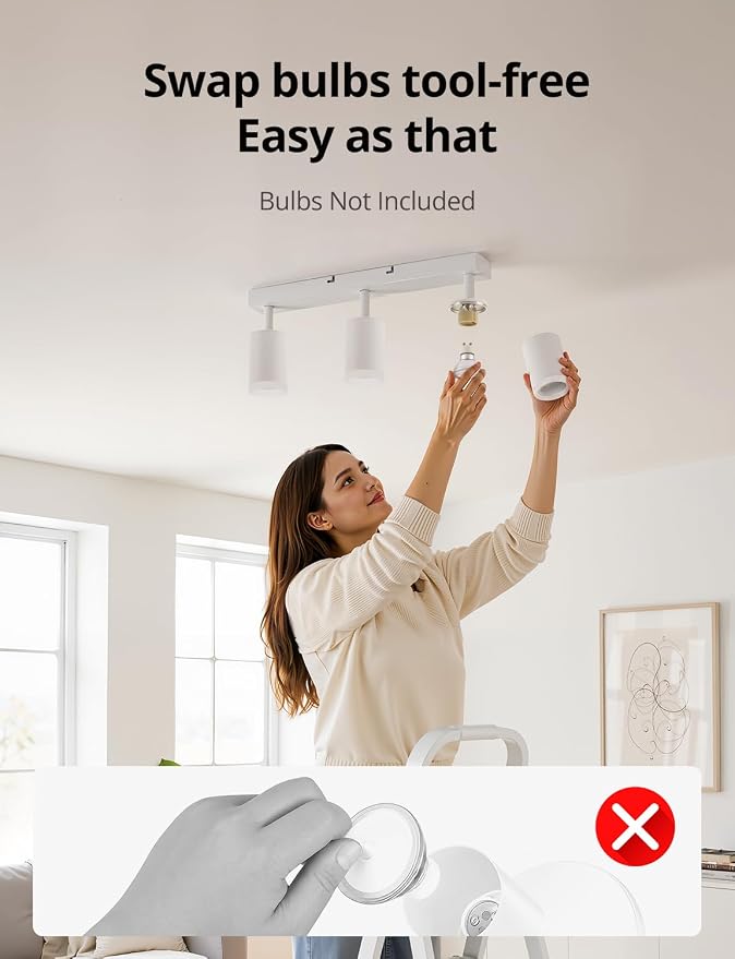 Bojim LED Track Lighting Fixtures Ceiling Mount for Kitchen, 3 Light Modern White Track Lights with Acrylic Ring, Adjustable Spot Lights for Dinning Living Room Hallway, GU10 Base (Bulb Not Included)