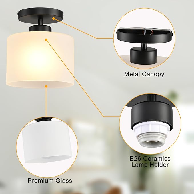 Semi Flush Mount Ceiling Light, Modern Kitchen Lighting Fixtures Ceiling, Rustic Ceiling Light Fixtures, Ceiling Lights with Glass Shade for Hallway Foyer Entryway Bedroom