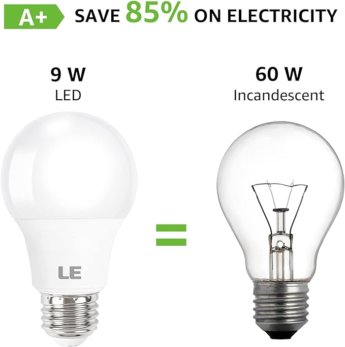 LE LED Light Bulbs 60 Watt Equivalent, 9W 800 Lumens Non-Dimmable, Soft Warm White 2700K, A19 E26 Standard Medium Base, 10000 Hour Lifetime 5 Count (Pack of 1)