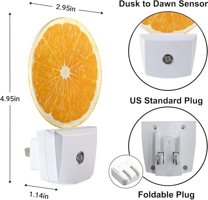Orange Slice Night Light Sweet Fruits Yellow Night Lights Plug into Wall 0.5W LED Lighting Auto on/Off for Hallway Stairway Kitchen Home Decor