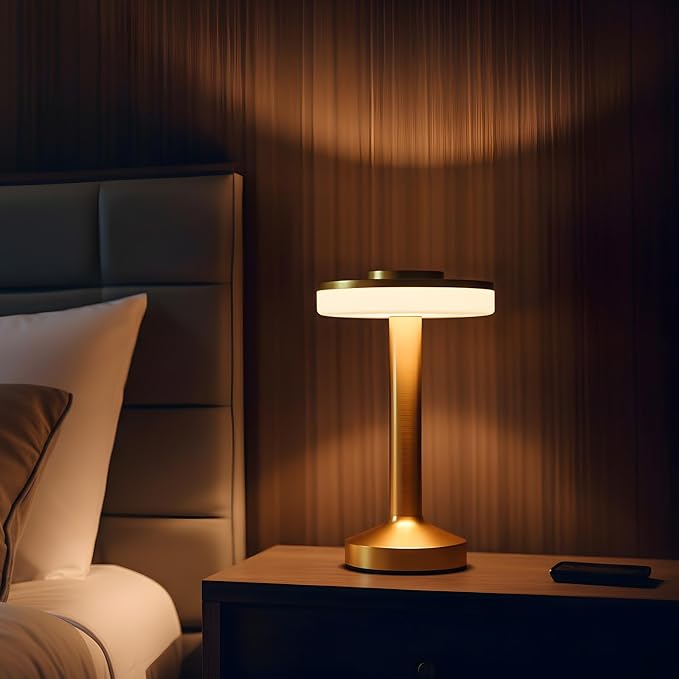 Riakrum 8 Pcs Gold LED Portable Cordless Table Lamp Bulk with Touch Sensor 3 Color Stepless Dimming Rechargeable Battery up to 15 Hours Cordless Table Light Wireless Lamp Wedding Home