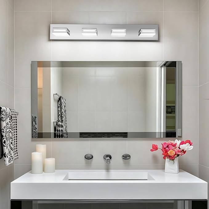 LED Modern Bathroom Light Fixtures, 4-Light 30-Inch Dimmable 5CCT Adjustable Chrome Vanity Lights for Bathroom Lighting Fixtures Over Mirror, 350° Rotatable Wall Lamp