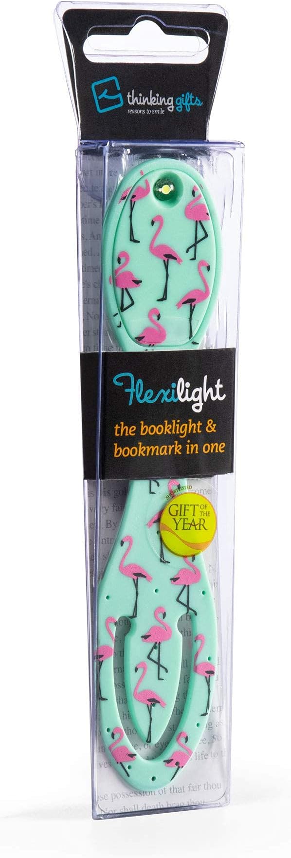 Gifts for Readers & Writers Book Light, Clip On Reading Light for Bed, 2in1 Flexilight & Bookmark, Small & Lightweight with a Soft Glow, 2 Batteries Included, Flamingo
