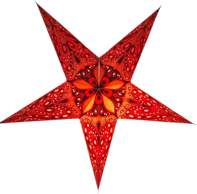 Lantern Lampshade Paper Star Light Shades Large 60cm Hanging Decorations for Christmas Wedding Home Decoration Birthday Party Foldable 5 Pointed Star (Glitter Orange, Green, Pink)