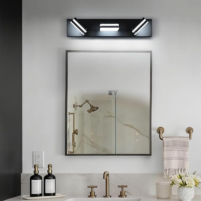 Torondo 360° Rotate LED Bathroom Vanity Light Fixtures, Acrylic Vanity Lights for Bathroom, Modern Wall Lighting Fixtures Over Mirror Living, Matte Black, Natural White, 3-Light, 23.6-Inch
