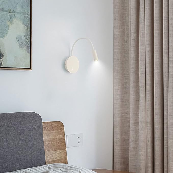 Bedside Reading Light Modern Wall Lamp, Hardwired Wall Sconce with Switch, LED Headboard Lighting Fixture, Flexible Gooseneck Wall Lights for Bedroom Office Studio Hotel