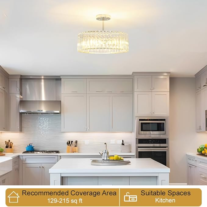 Lxybcce Modern Crystal Ceiling Light Fixture, Semi Flush Mount Ceiling Light, Chrome Hallway Lighting Fixtures Chandelier, Crystal Chandelier for Kitchen Bedroom Dining Room Closet, 5-Light, 16 Inch