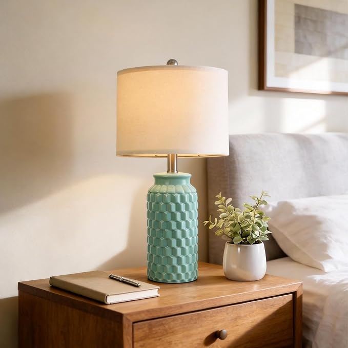 USumkky 20.5" Ceramic Table Lamps Set of 2 - Modern Farmhouse & Boho Style, Bedside Nightstand Lamps for Bedroom, Living Room End Table Lamps, Small Desk Lamp(Tiffany Blue)