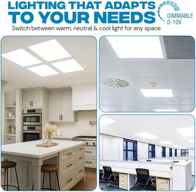 24 Pack 2x2 LED Flat Panel Light for Drop Ceiling, 5200lm Selectable 20W/25W/30W/35W/40W, Color Temperature 3000K/3500K/4000K/5000K/6500K, 0-10V Dimmable, 120-277V, ETL