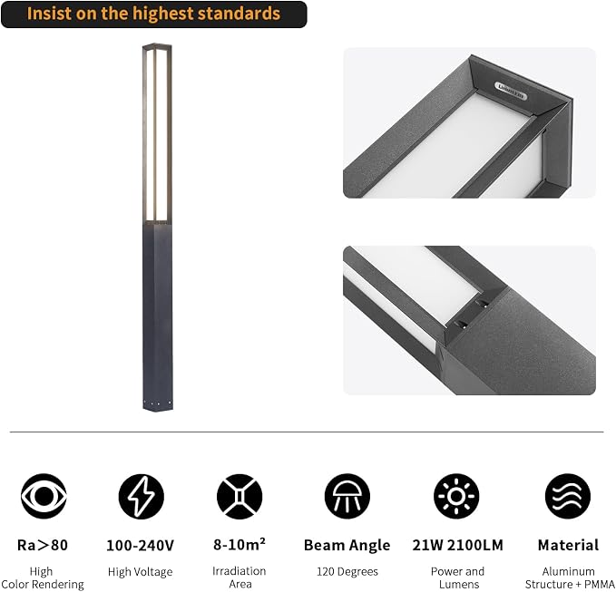 92" Landscape Path Lights IP65 Waterproof Pathway Lights Wired | Modern Outdoor LED Luxury Bollard Lighting, 3000K Bollard Light for Commercial Driveway Lawn Courtyard Walkway Patio