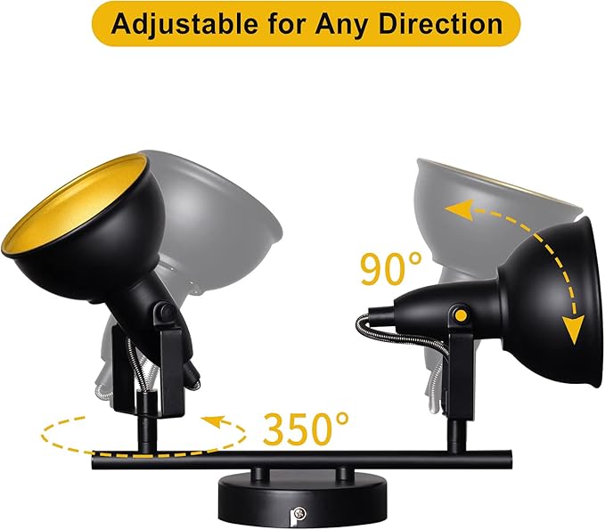 HiBay 2-Light Track Lighting Fixtures, Industrial Ceiling Wall Spot Lights Kit, Flexible LED Spotlights Black for Kitchen Bedroom Bedside Picture, E12 Base (Bulbs Not Included)