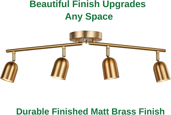 4 Light Track Lighting Kit, Matt Brass Finish Flexibly Ajustable with Modern Flush Mount Ceiling Spotlight for Kitchen,Living Room, Farmhouse Home mprovement