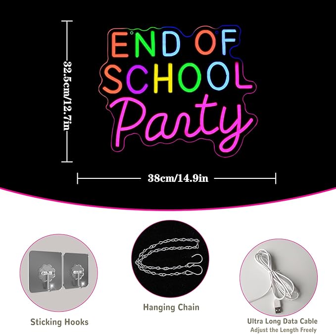End of School Party Neon Sign for Wall Decor Party LED Sign Letter Neon Light Neon Last Day of School Bash Signs for Bedroom Classroom Home Party