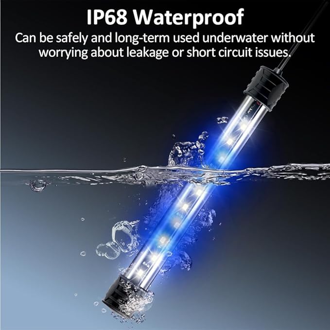 LED Aquarium Light 3 W Underwater USB Fish Tank Light White and Blue Submersible Aquarium Light 7in